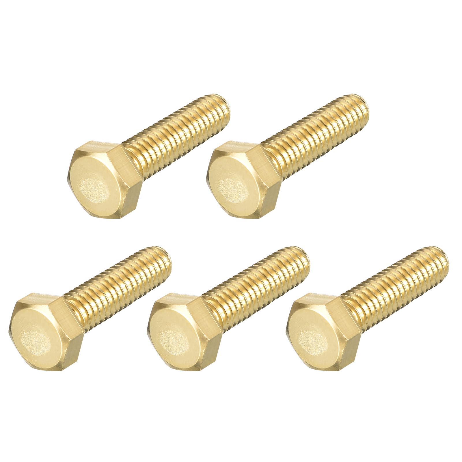 METALLIXITY Hex Head Screw Bolt (5/16-18x1-1/4") 5Pcs, Brass Fully Threaded Solid Brass Hex Bolts Machine Screws - for Machinery Repair