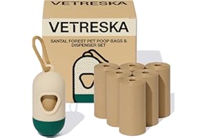 VETRESKA Dog Poop Bag with Dispenser, Leak Proof and Extra Thick Pet Waste Bags for Dog Walking and Cat Litter, Sandalwood & Almond Scented, 105 Count
