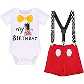 IBTOM CASTLE First Birthday Cake Smash Mouse Outfits for Baby Boys Gentleman Formal Suit Bowtie Bib Pants Tuxedo Clothes Set