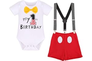 IBTOM CASTLE First Birthday Cake Smash Mouse Outfits for Baby Boys Gentleman Formal Suit Bowtie Bib Pants Tuxedo Clothes Set