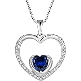 FJ Heart Pendant Necklace 925 Sterling Silver Birthstone Jewelry for Women