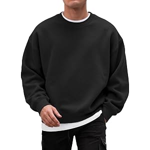 EFAN Mens Oversized Fleece Crewneck Sweatshirt Long Sleeve Shirts Pullover | Cotton Blend Soft Fleece Crewneck Sweatshirt;Fal