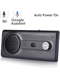 2018 Avantree New Bluetooth Handsfree Visor Car Kit with Siri, Google Assistant Voice Command, Auto Power On Wireless in Car Hands Free Speakerphone, 2W Powerful Speaker, Support GPS, Music, Calls