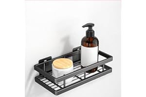 Bathroom Shelf Kitchen Spice Shelf Shower Caddy Bath Organizers No-Punch Black Single Tier Bathroom Kitchen Organizers and St