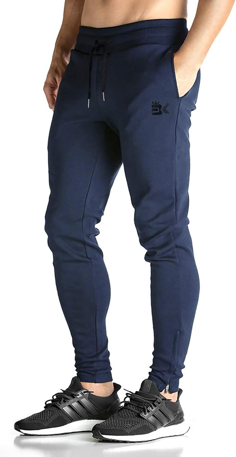 BROKIG Mens Zip Joggers Pants - Casual Gym Workout Track Pants Comfortable Slim Fit Tapered Sweatpants with Pockets at  Men’s Clothing store