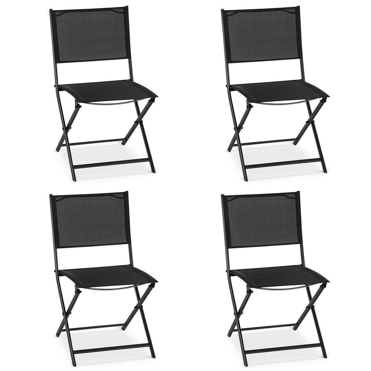 Giantex 4 Pcs Patio Folding Chairs Outdoor Portable Foldable Sling Steel Chairs with Footrest for Garden, Pool, Backyard, Porch, Beach, Camping, Folding Lawn Chair Set, Black