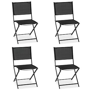 Giantex 4 Pcs Patio Folding Chairs Outdoor Portable Foldable Sling Steel Chairs with Footrest for Garden, Pool, Backyard, Porch, Beach, Camping, Folding Lawn Chair Set, Black