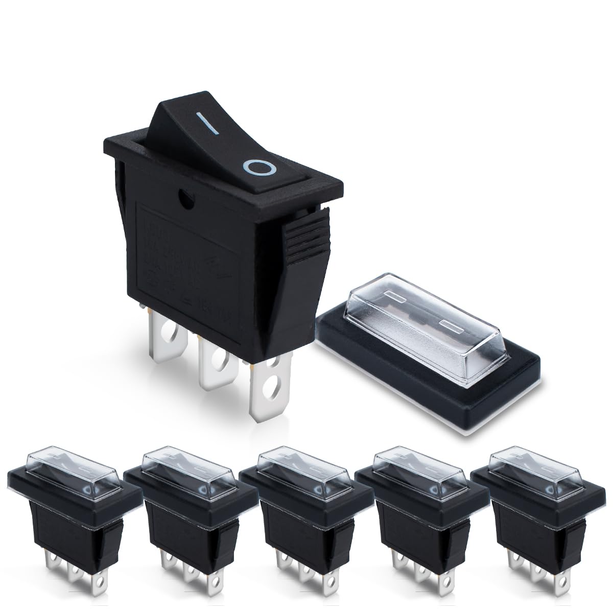 Innfeeltech 6 Pcs Mini Rocker Switch Black KCD3-202 3 Pin 3 Position Toggle Switch with 6 Waterproof Caps