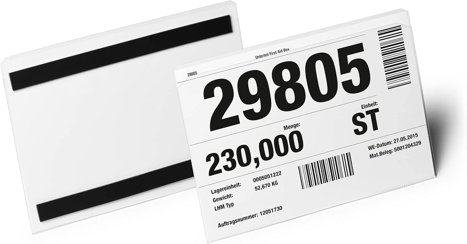 Durable Hard Cover Ticket Holder - Magnetic Label Holder - A5 Landscape - Pack of 10 - Transparent - for Labelling Shelves and Racking