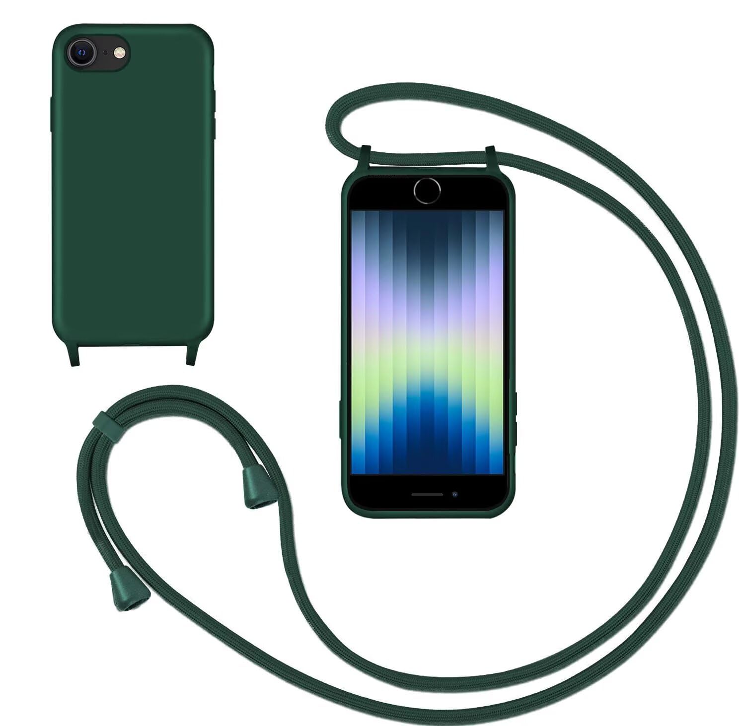 GoodcAcy Crossbody Lanyard Case for iPhone 7/8 & SE 2020, Liquid Silicone Protective Phone Case with Adjustable Neck Cord, Green