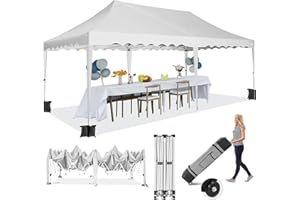 HOTEEL 10x20 Pop Up Canopy Tents for Parties, Outdoor Tent with Wheeled Bag & 4 Sandbags, Easy Setup Shelter Gazebo for Wedding, Patio Events, Commercial, Party -Waterproof and UV50+ Protection, White