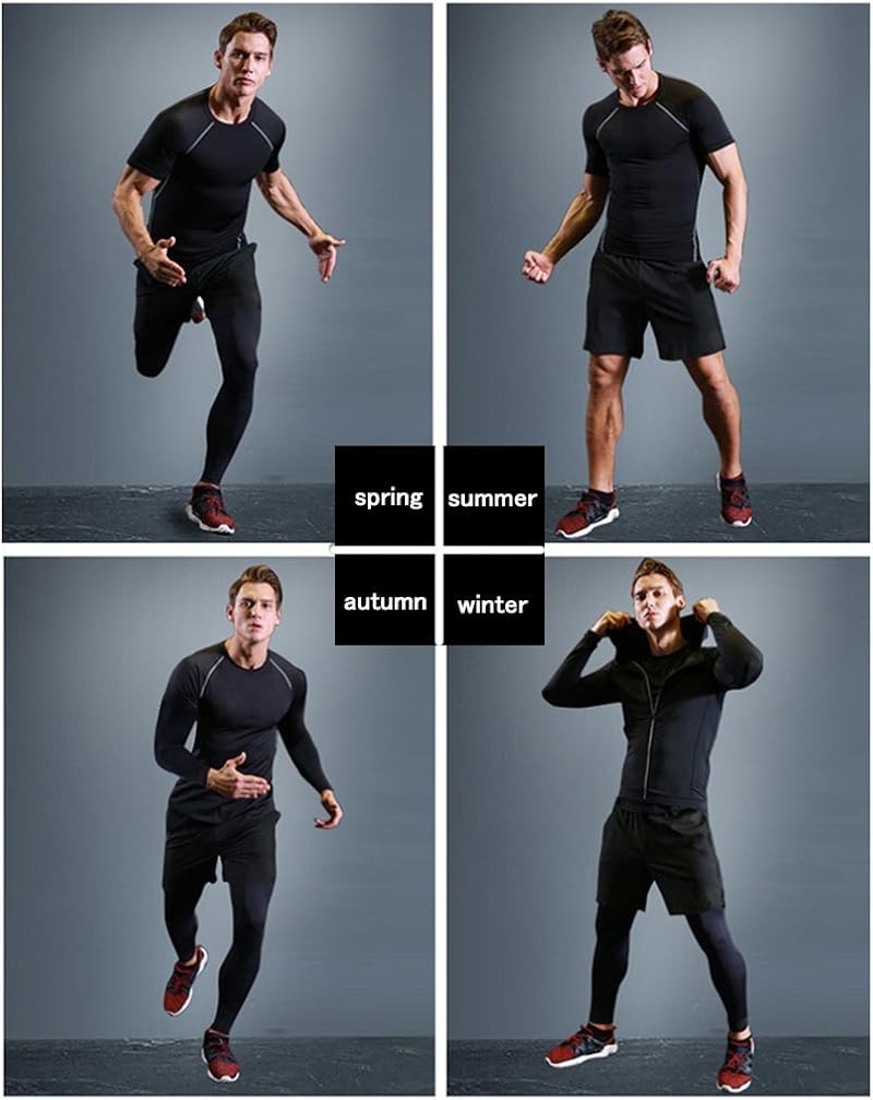 BUYJYA 5Pcs Men's Compression Pants Shirt Top Long Sleeve Jacket Set Suit at  Men’s Clothing store