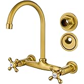 Airuida Antique Brass Wall Mount Kitchen Sink Faucet, Wall Mounted 8 Inches Center Faucet, Wall Mounted Commercial Kitchen Fa