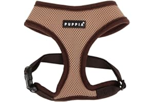 Puppia Soft Dog Harness No Choke Over-The-Head Triple Layered Breathable Mesh Adjustable Chest Belt and Quick-Release Buckle, Beige, Medium