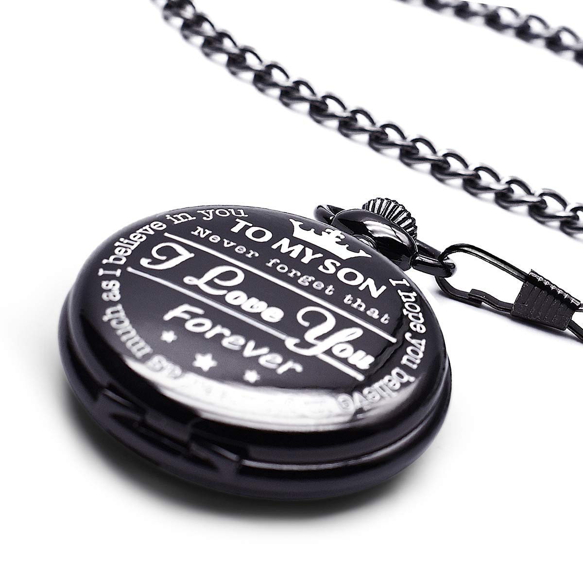 Udaney My-Son Pocket Watch - Engraved Gift for Him, Graduation Gift for Men with Box and Necklace Chain