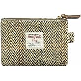 Harris Tweed Mini Coin Purse Handmade Lipstick Bag Vintage British Portable Credit Card ID Wallet with YKK Zipper for Women men (Khaki)