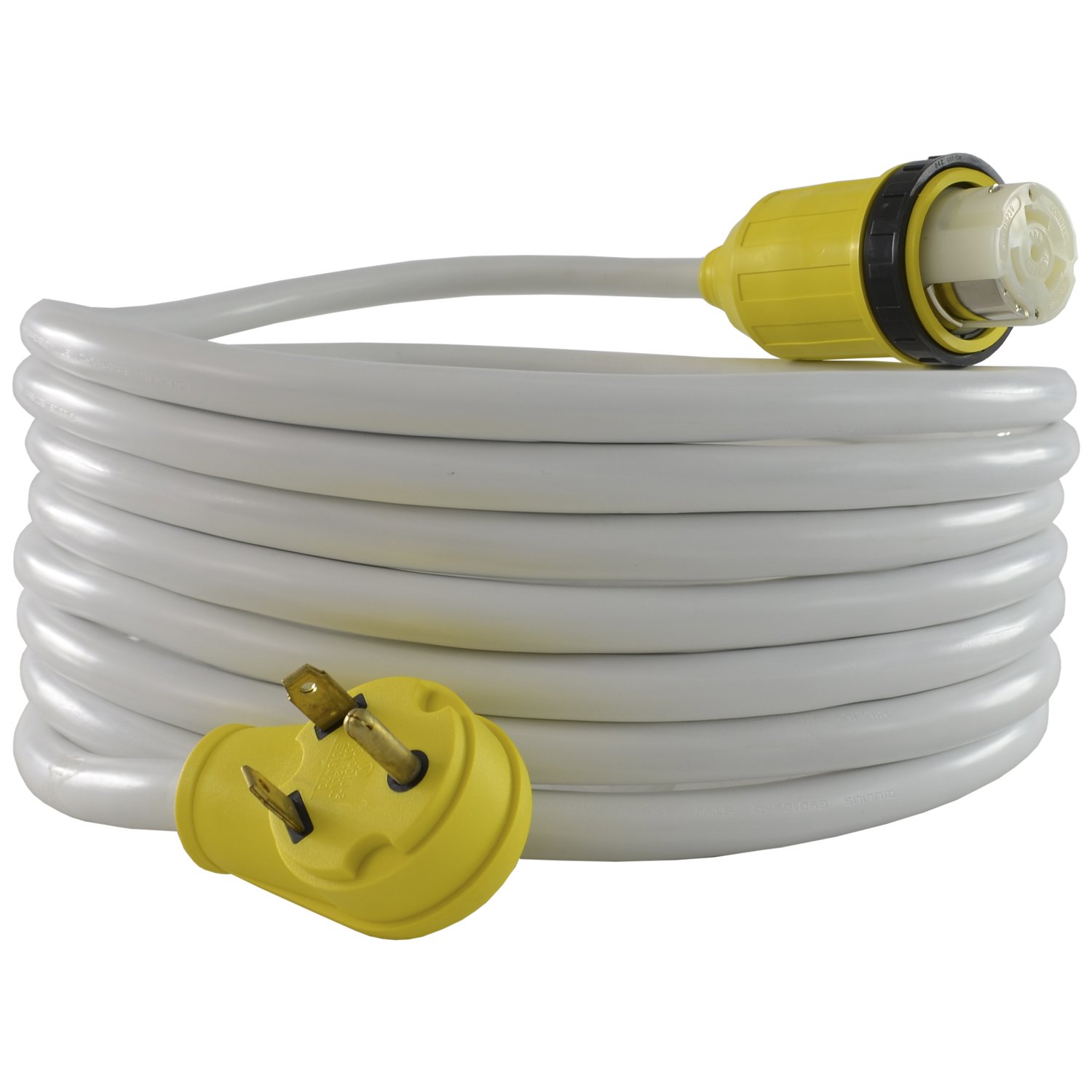 Conntek RV 30 Amp Male Plug to 50 Amp 125/250 Volt Locking Connector Cable with Glowing Strip (White, 25-Feet)