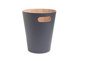 Umbra Woodrow, 2 Gallon Modern Wooden Trash Can Wastebasket or Recycling Bin for Home or Office, Dark Gray