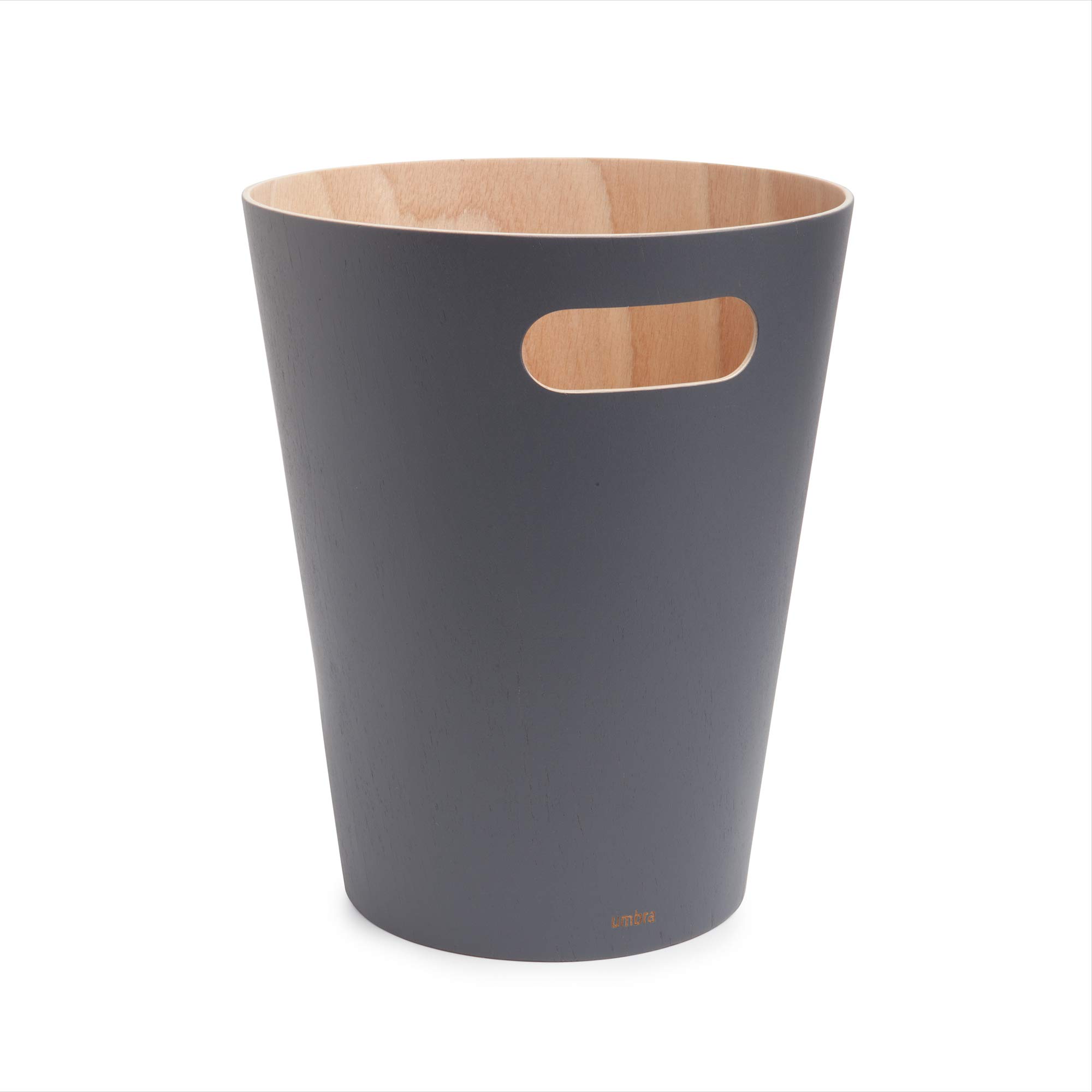 Umbra Woodrow 2-Gallon Modern Wooden Trash Can Wastebasket, Attractive Bin for Garbage or Recycling, Suitable for Home or Office, Dark Grey/Natural