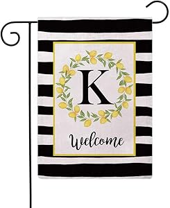 ULOVE LOVE YOURSELF Welcome Farmhouse Decorative Garden Flags with Letter K/Lemons Wreath Double Sided House Yard Patio Outdoor Garden Flags Small Garden Flag 12.5×18 Inch (K)