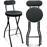 UWEAR 1 PCS Folding Bar Stool with Back, Tall Foldable Stool Seat Padded Portable Stools Counter Height Foldable Stools Chairs Collapsible Stool for Adults Kitchen Island (Black)