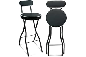 UWEAR 1 PCS Folding Bar Stool with Back, Tall Foldable Stool Seat Padded Portable Stools Counter Height Foldable Stools Chairs Collapsible Stool for Adults Kitchen Island (Black)