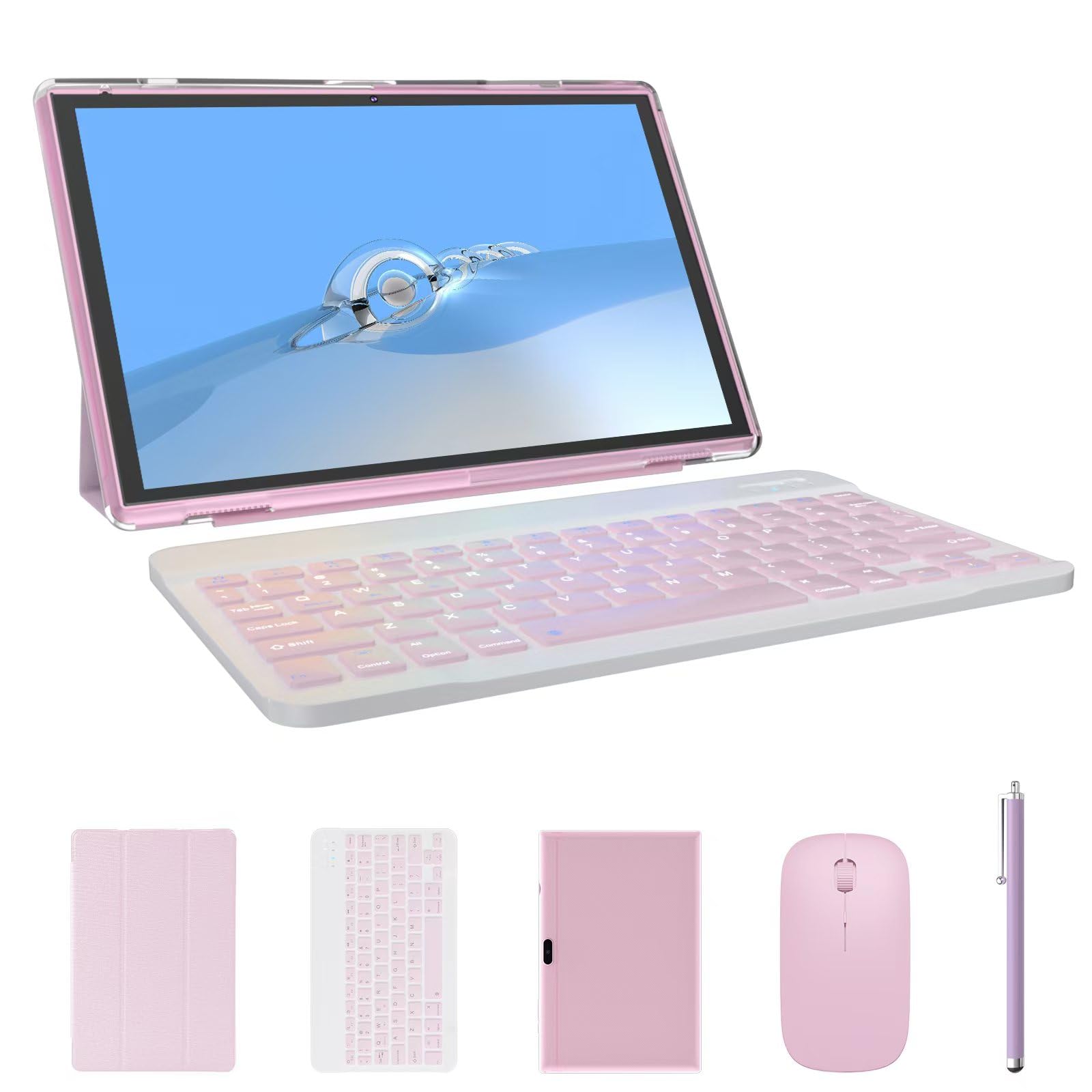 Photo 1 of 2 in 1 Tablet with Keyboard Case Mouse Stylus, 10 inch Tablet Android 14 Tablets PC, 6GB RAM+32GB ROM Support 1TB Expandable, 6000mAh Battery IPS 10.1" Tab 2MP+8MP Dual Camera WiFi-6 Bluetooth Tableta