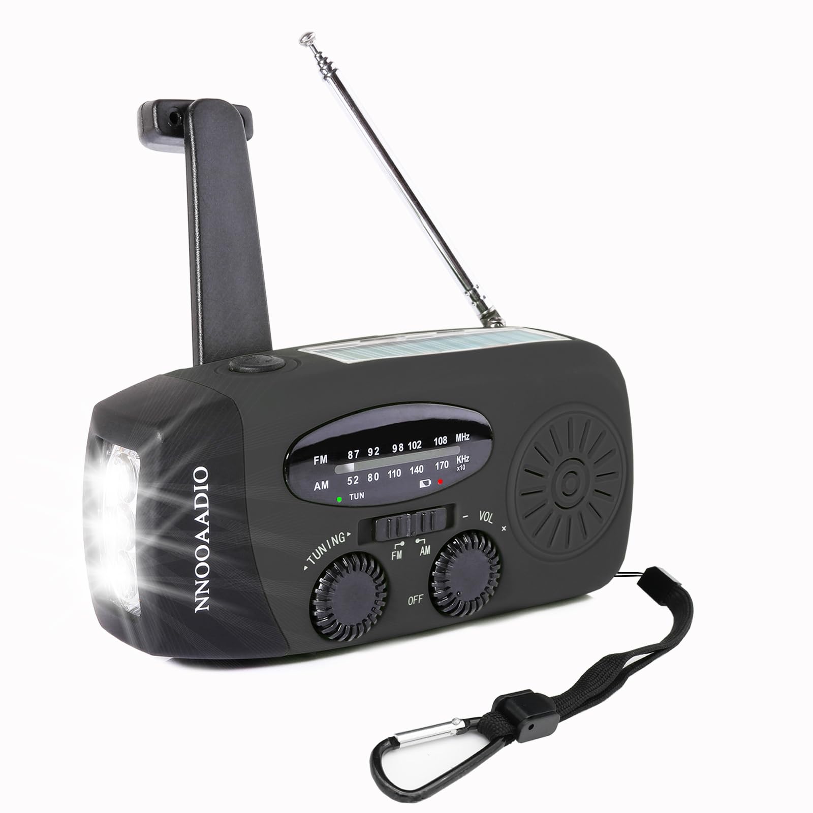 Portable Emergency Radio, Wind Up Solar Hand Crank Powered Weather Radio with AM/FM Tuner, 2000mAh USB Phone Charger, SOS Alarm, Bright LED Flashlight for Household and Outdoor Camping, Activities