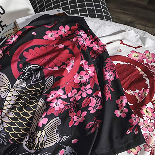 Men's Kimono Yukata Cardigan Casual Dragon Pattern Open Front Coat (Black Fish, Medium) - Thumbnail 5