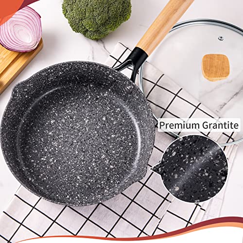 Nonstick Deep Saute Pan with Lid, 9.5inch Frying Pan Skillet with Wood