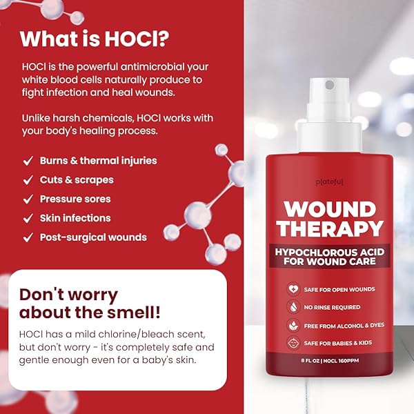 WOUND THERAPY (8 OZ) – HYPOCHLOROUS ACID (HOCL) SKIN CLEANSER, WOUND SPRAY FOR FAST HEALING – FIRST AID ANTISEPTIC SPRAY FOR SKIN REPAIR – MADE IN USA
