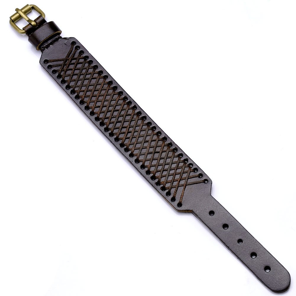 Zysta Genuine Leather 30mm Wrist Wide Bangle Braided Cuff Bracelet 7.5\