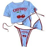 Verdusa Women's 3 Piece Cheeky Halter Bikini Set Tie Back String Swimsuit with Cover Up Tops