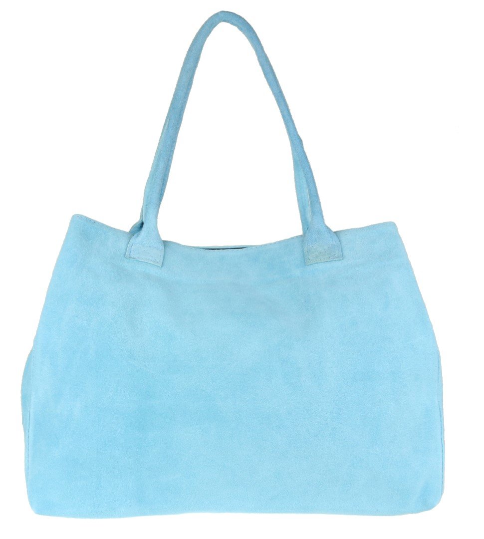 Girly Handbags Expandable Italian Suede Leather Shoulder Bag - Light Blue