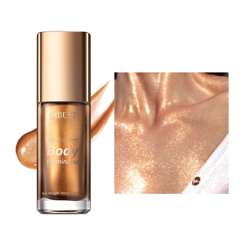 Body Luminizer Shimmer Oil Liquid Highlighter Makeup,Face & Body Glow Shimmer Lotion Radiance All In One Makeup,Waterproof Moisturizing Shimmer Body Oil (Bronze Gold)