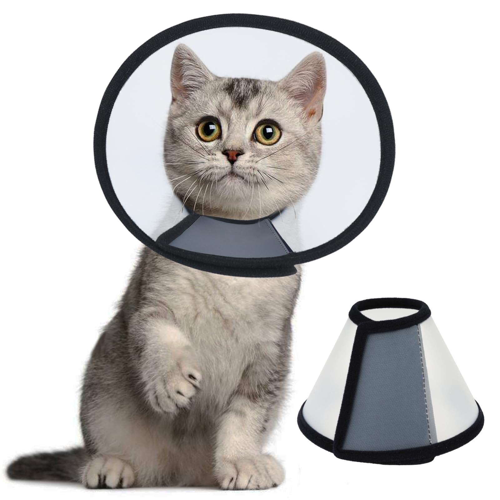 Vivifying Cat Cone Collar, 15-18CM Lightweight Plastic Cat Recovery Cone Elizabethan Collar for Small Cats, Mini puppies and Rabbits (S, Black)
