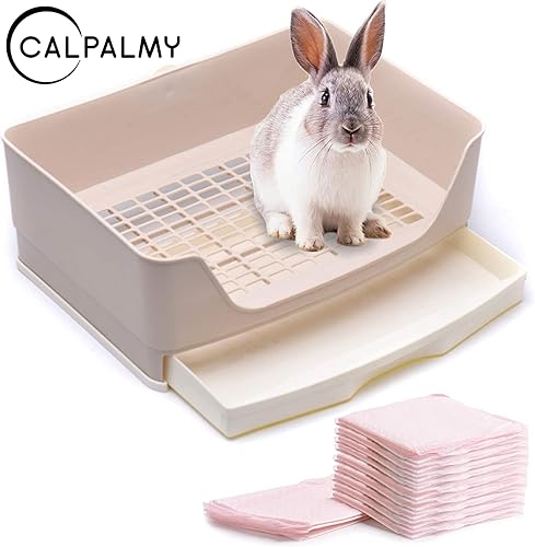 CalPalmy Large Rabbit Litter Box with 10PCS Bonus Pads, Bunny Corner Toilet  Box with Drawer and Bigger Pet Pan
