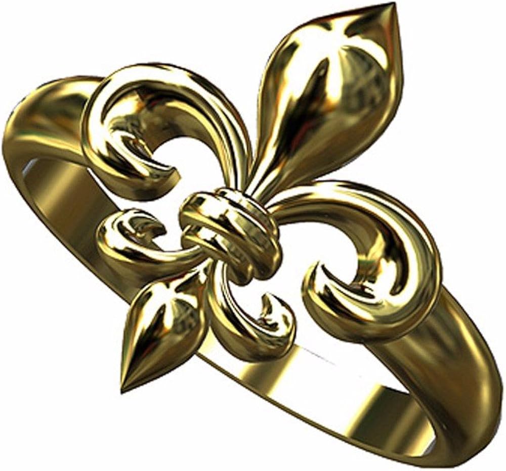 Solid 14K Yellow Gold Fleur De Lis Ring 2.5mm Wide P&P Luxury Amazon