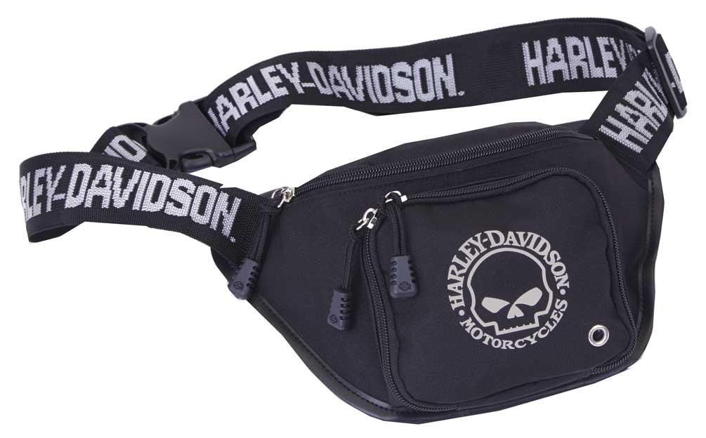 HarleyDavidson Willie G Skull Logo Belt Bag, WaterResistant, Black