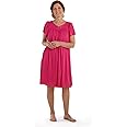 Miss Elaine Women's Short Tricot Nightgown, Flutter Sleeves and Premium Lightweight Fabric, Embroidered Neckline