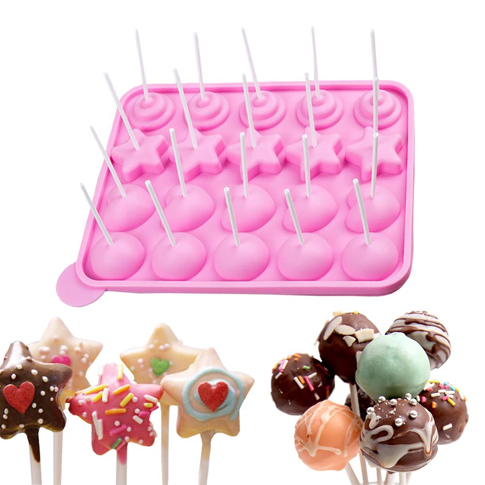 ESA Supplies 20 Cavity Silicone Mold for Cake Pop Silicone Lollipop Hard Candy Molds Cupcake Baking Sets