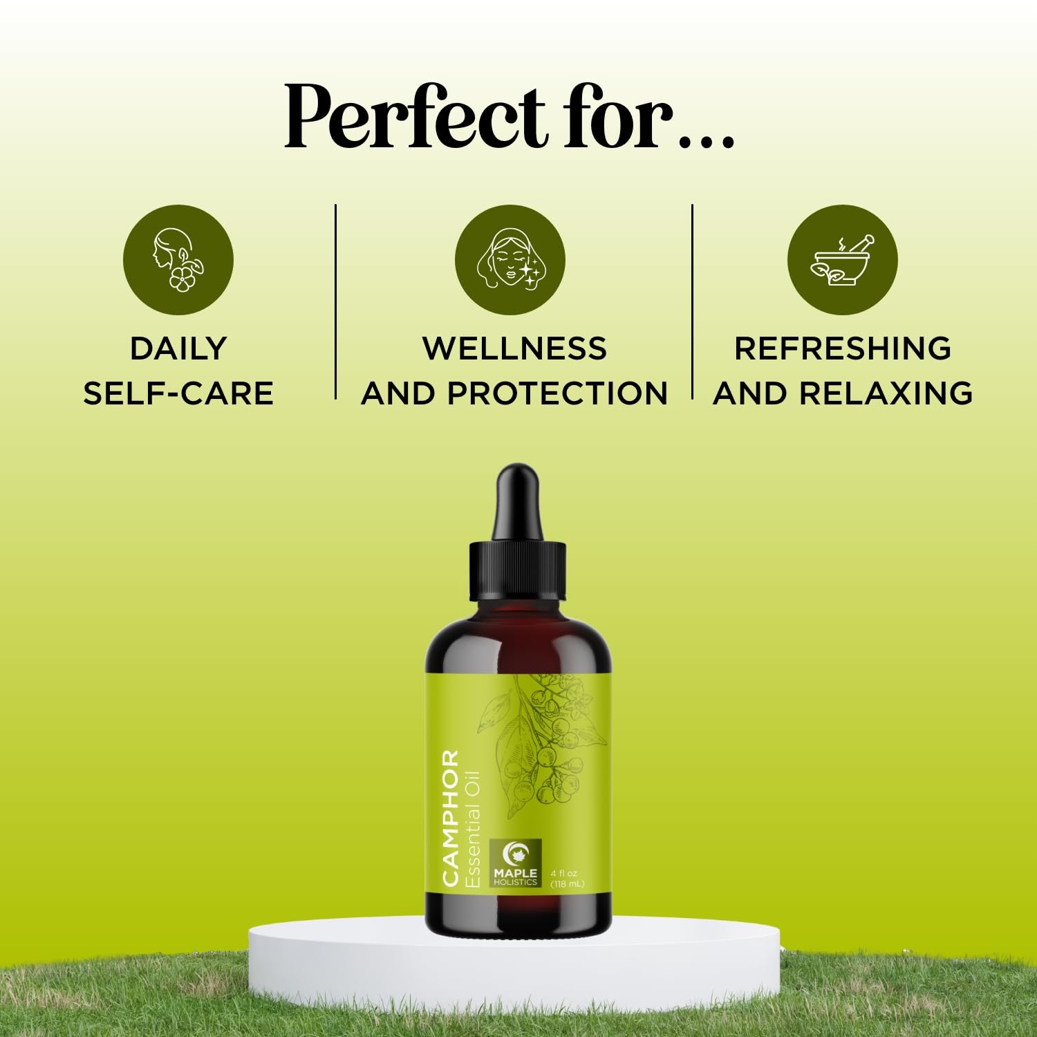 Pure Undiluted Camphor Essential Oil - 100% Pure Camphor Oil for Aromatherapy and Beauty DIYs Great for Soothing Skin and Clearing Chest - Outdoor Diffuser Oil for Patios and Porches (4 Fl Oz)