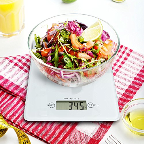 Food Scale, HAMSWAN Kitchen Scale Multi-functional Digital Weight Scale, Ultra-Slim, Easy to Clean, 4 Units, 11lb 5kg for Home Baking/Diet Cooking