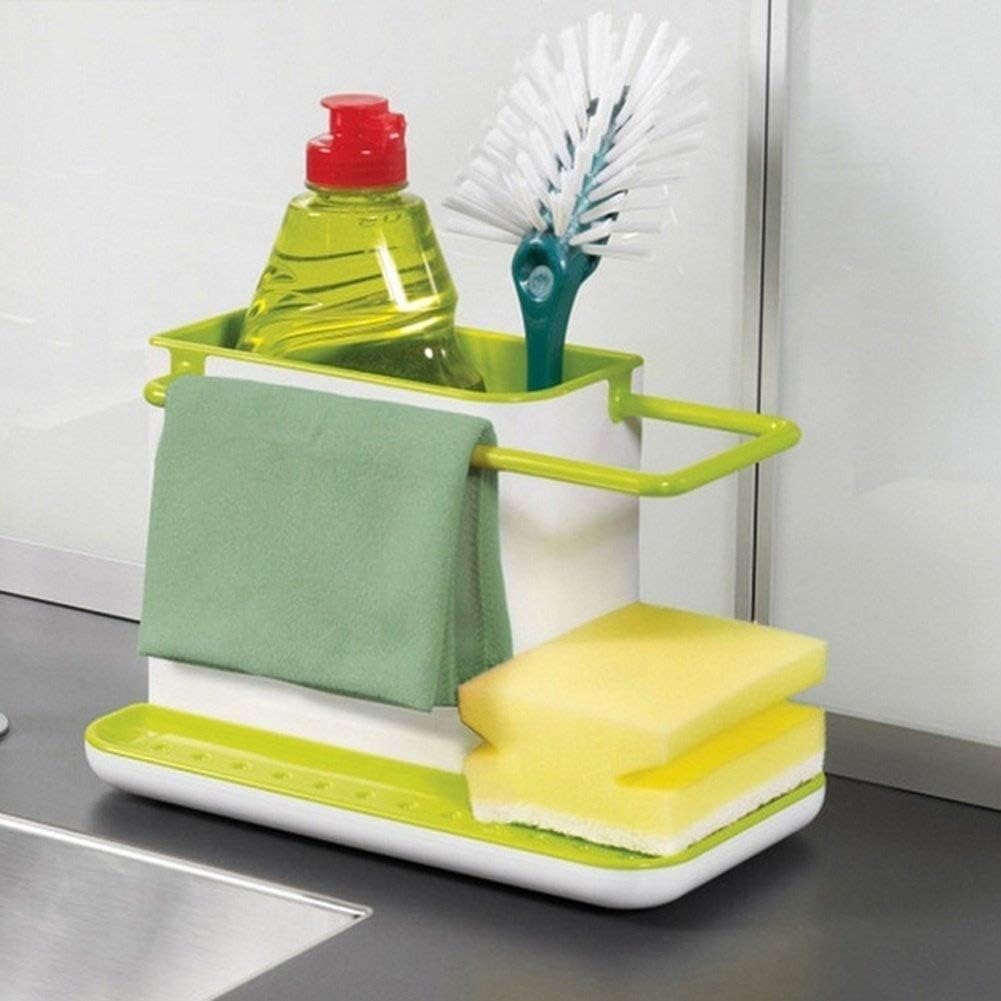 XXMIAO Storage Kitchen Sink Utensils Holders Drainer Sink Organizer Holder for Dish Soap Sponge Brush Holder Drains Water Dishwasher-Safe Yellow