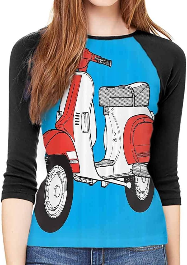 QIAOQIAOLO Funky Decor Women's Blouse 3/4 Sleeve Breathable Slim-fit Teens