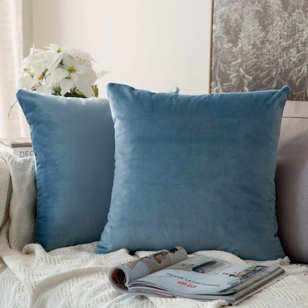 Photo 1 of MIULEE 24x24 Inch Euro Sham Velvet Pillow Covers, Set of 2 Large Square Decorative Pillows -Light Blue Super Soft for King Bed, Sofa, Couch, Accent Chairs with Hidden Zipper