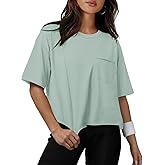 ATHMILE Womens Crop Tops Spring Summer Oversized T-Shirts Short Sleeve Workout Casual Drop Shoulder Basic Loose Tees 2026