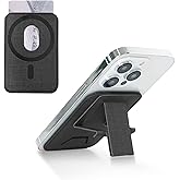 ergomi Magnetic Phone Wallet Stand, Compatible with MagSafe Wallet, for iPhone 16/15/14/13/12 Series, Phone Stand with 3 Viewing Angles, MagSafe Ring Magnet Included, 2 Cards Holder, Hercules+, Black