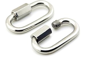 Yasorn 2-Pack M8/0.32" 304 Stainless Steel D Shape Locking Carabiner Quick Link Chain Connector Keychain Buckle for Fence Gate, Camping and Indoor Outdoor Equipment Accessories