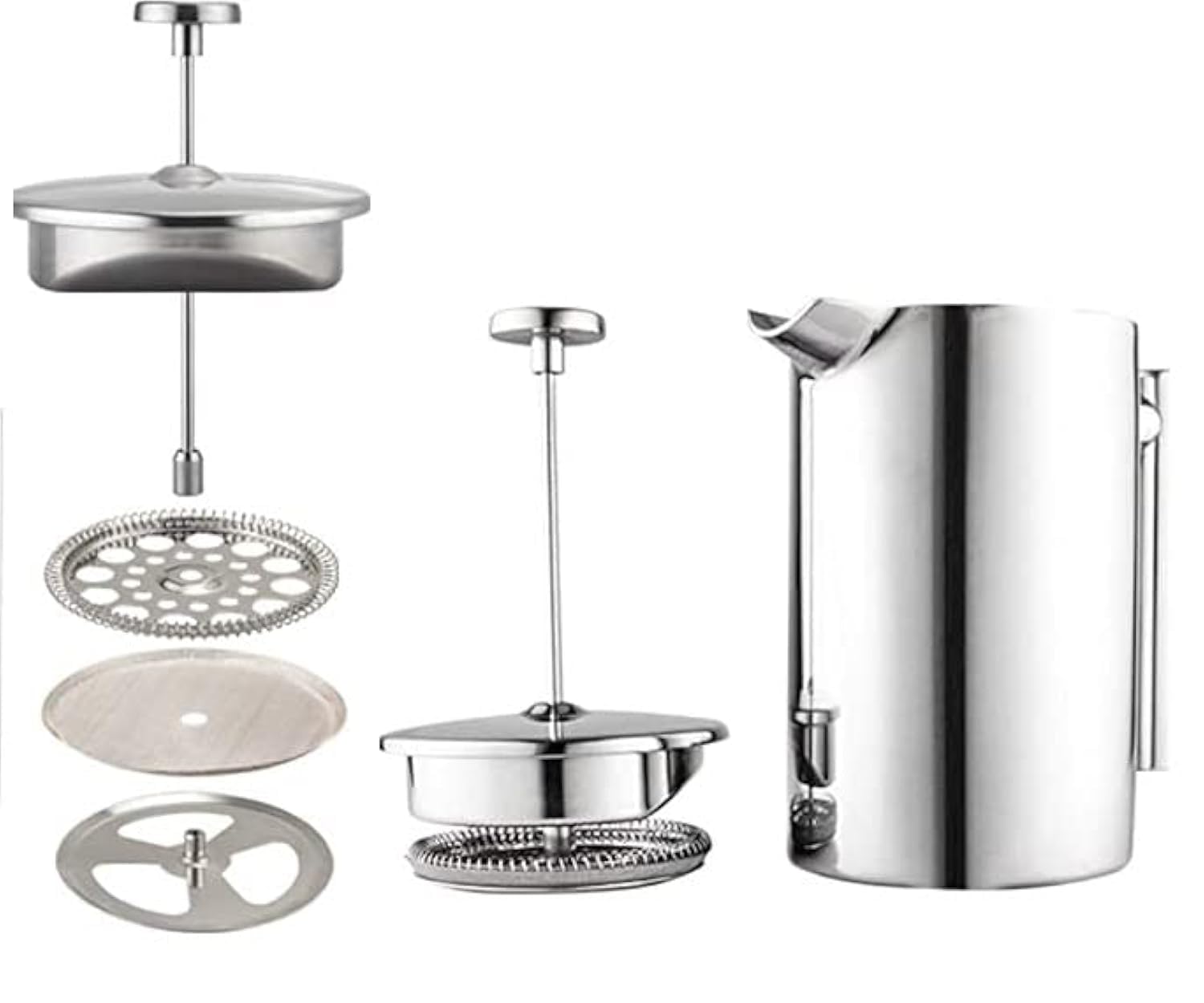 Has & Fas French Press Stainless Steel 304, Cafetiere 3-4 Cups or 5 Small Cups, Mini Coffee Maker 800ml/28oz, Hot chocolate Moka Tea pots, Cold Brew Maker, Portable Travel Cafeteria (Classic, Silver)